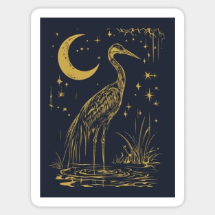 Mystical Crane by the Moon – Spiritual Bird Symbolism Sticker